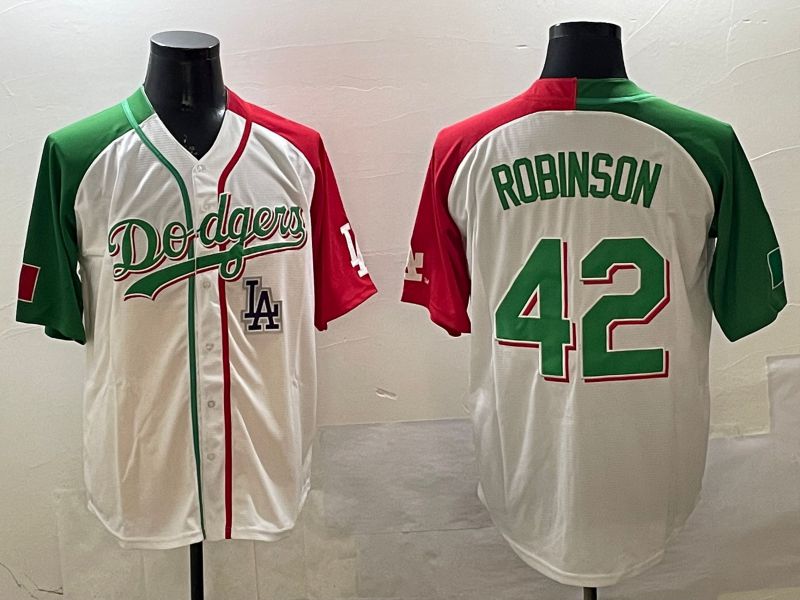 Men Los Angeles Dodgers #42 Robinson White Green Game 2025 Nike MLB Jersey style 9->los angeles dodgers->MLB Jersey